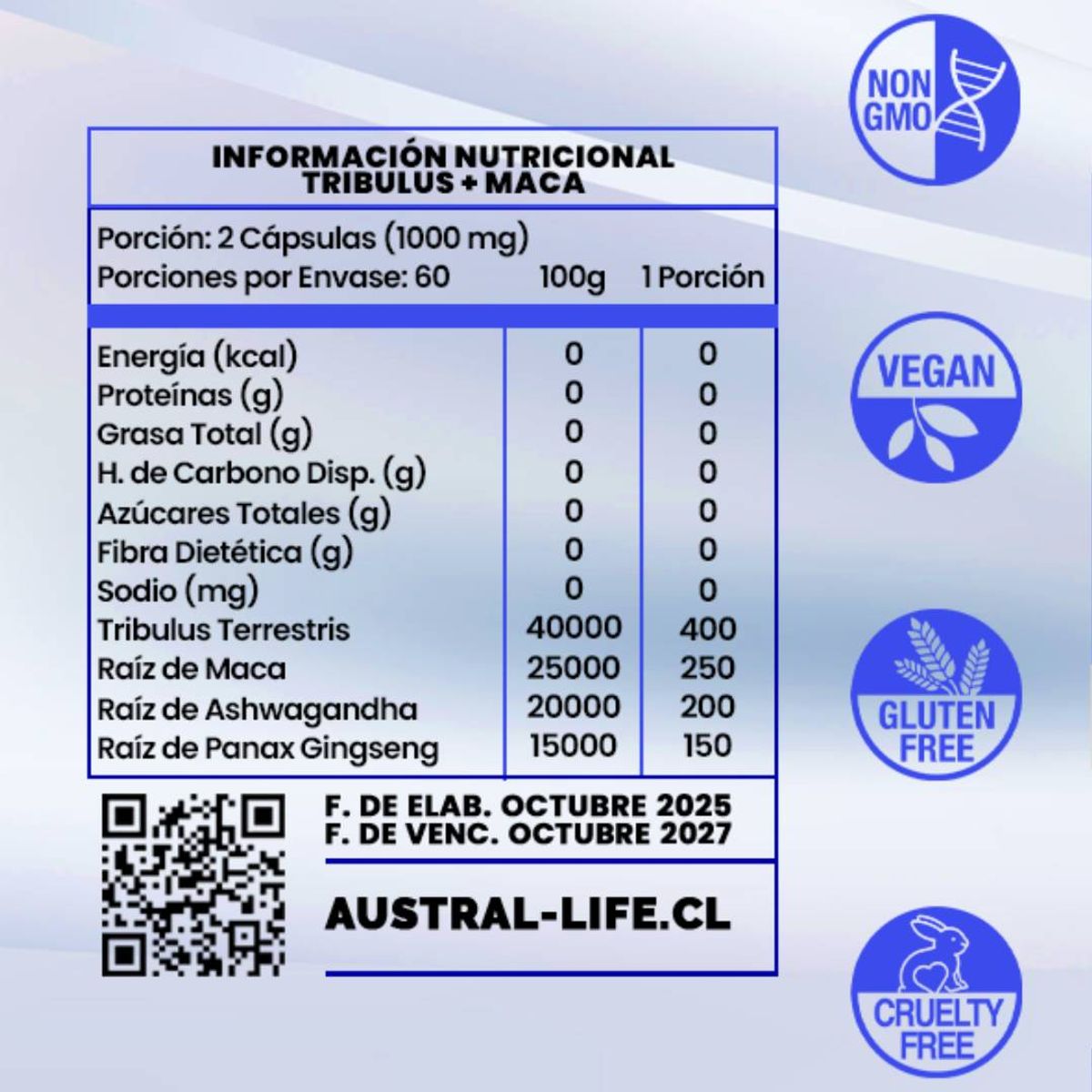 AUSTRAL LIFE - Pack 2 Tribulus Terrestris + Maca 120 Cápsulas - Austral Life