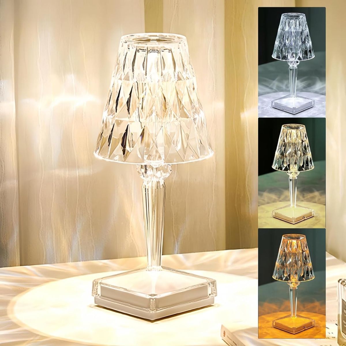 HOME NEAT - Led Lámpara de mesa de cristal 3 Color