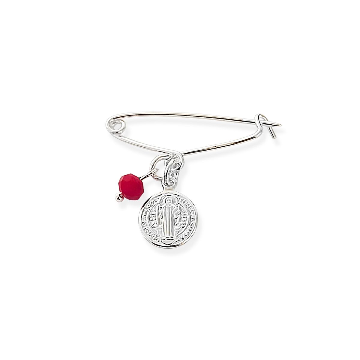 COGGIOLA - Prendedor Bebé San Benito Cristal Rojo Enchapado En Plata