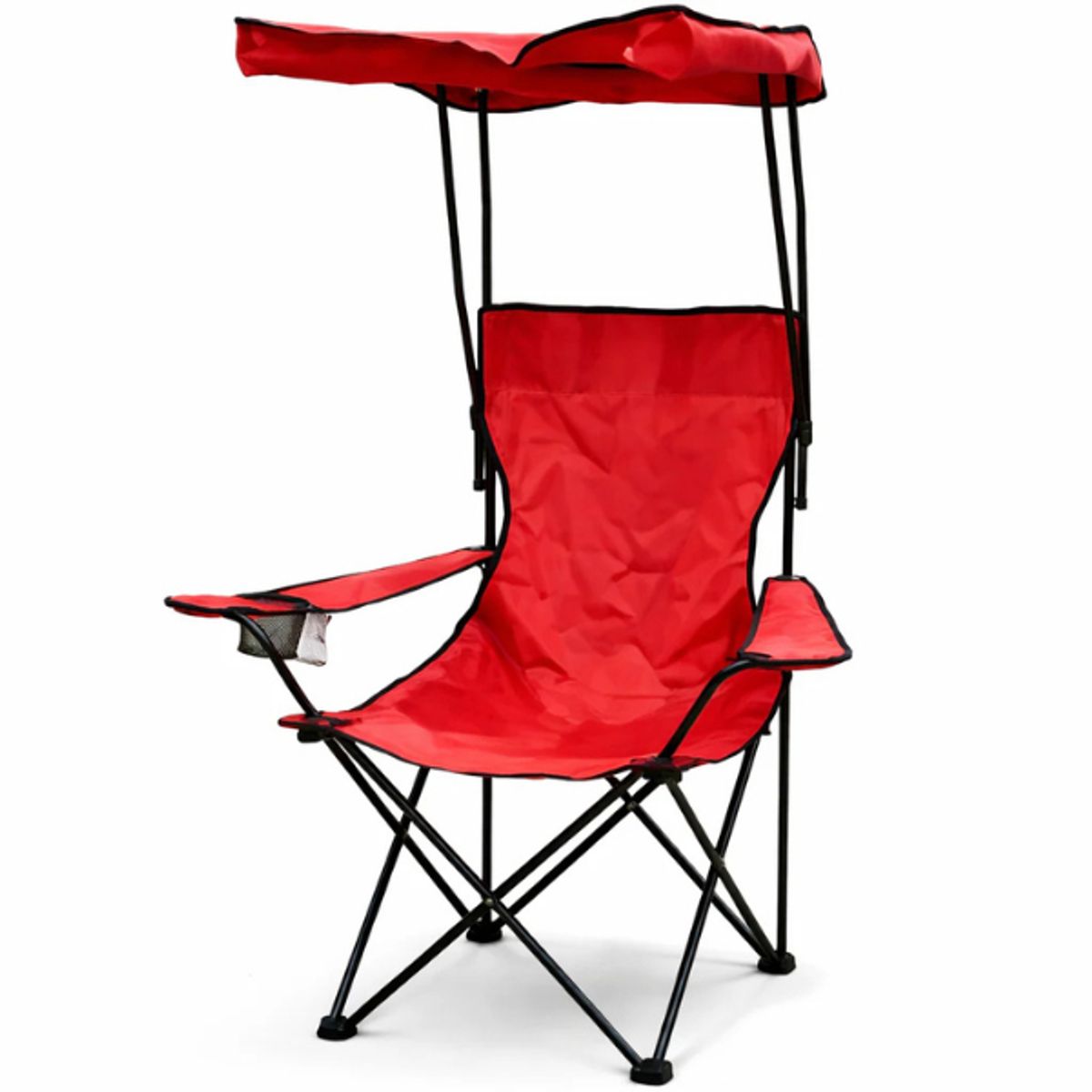 GENERICO - Silla Roja Plegable Con Toldo Y Porta Vaso Playa