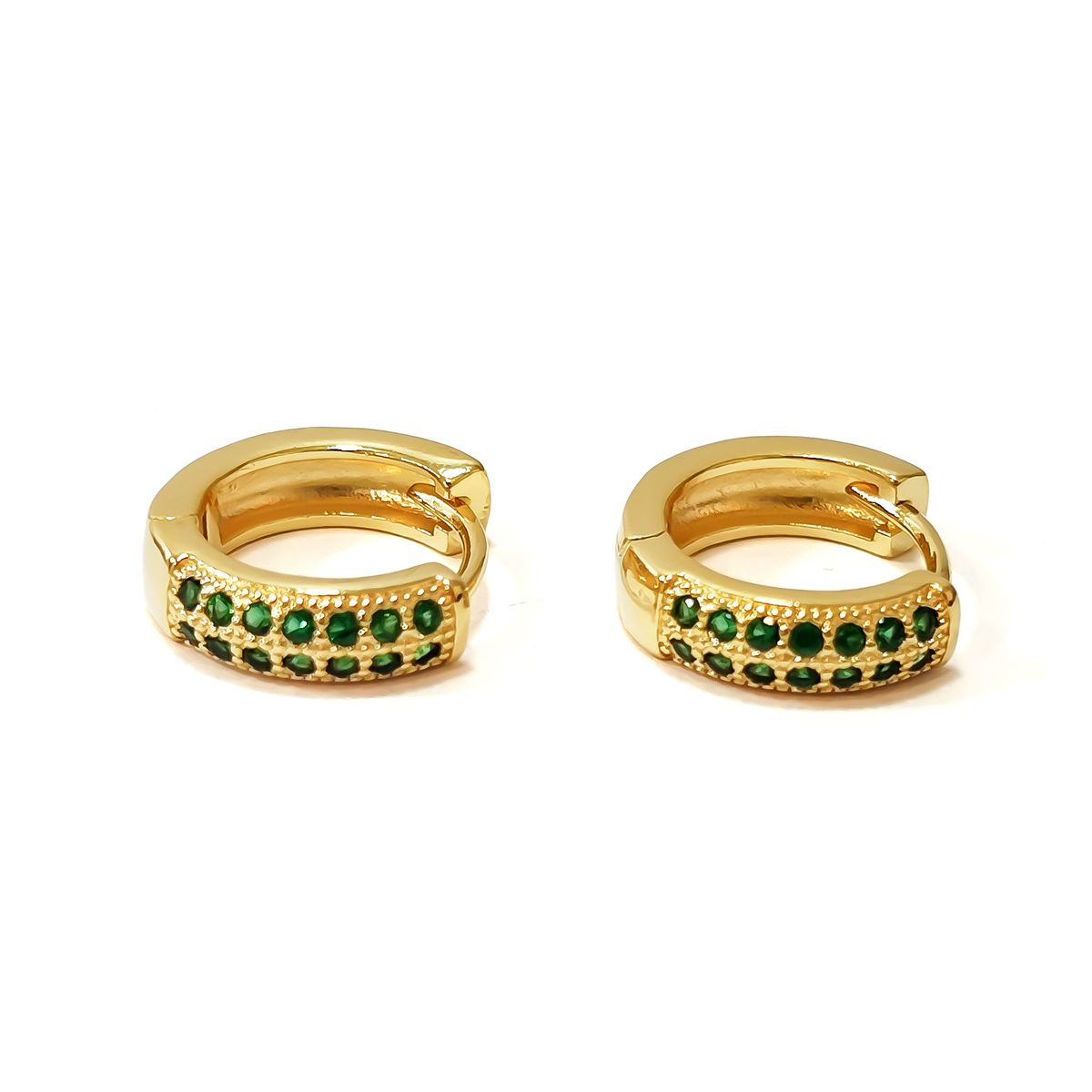 COGGIOLA - Aros Argolla 2 Líneas Circón Verde 14mm Enchapado Oro 18K