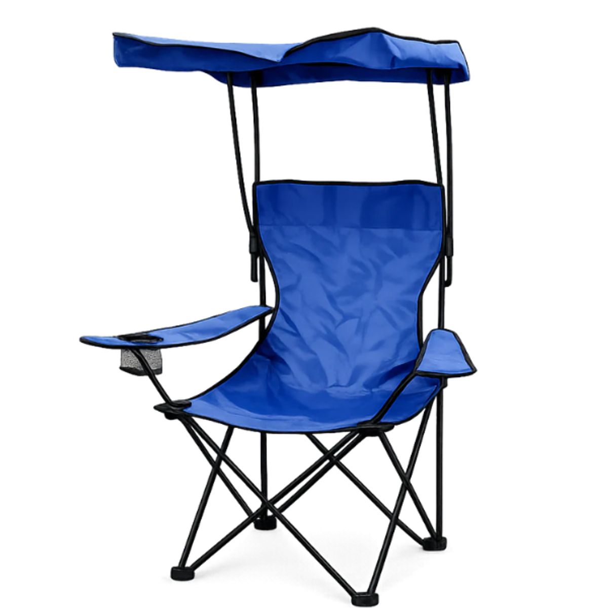 GENERICO - Silla Azul Plegable Con Toldo Y Porta Vaso Playa