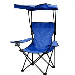 GENERICO - Silla Azul Plegable Con Toldo Y Porta Vaso Playa