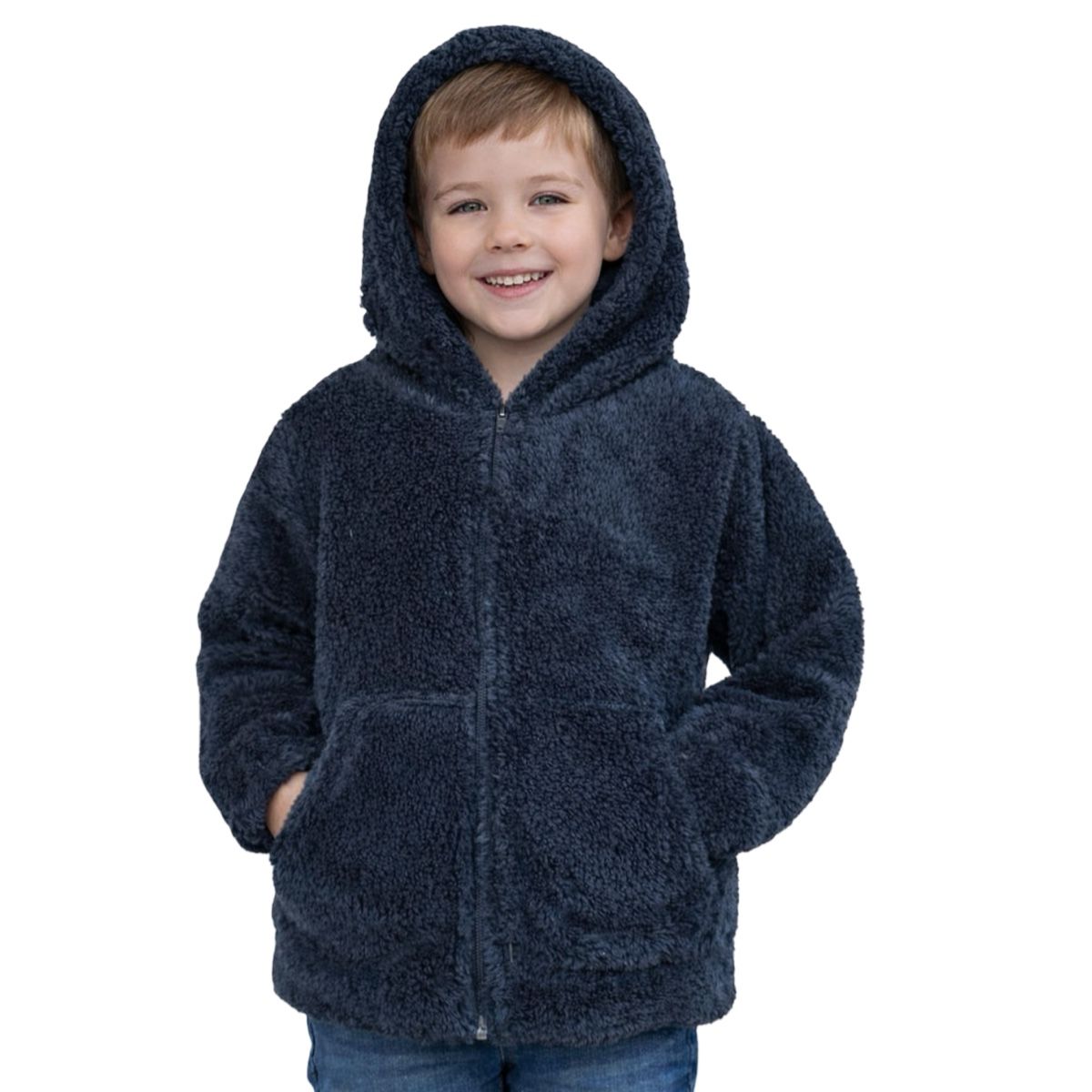 AAYO MODA - Chaqueta Polar Chiporro Niño Azul Marino Colegio Invierno Suave y Abrigada