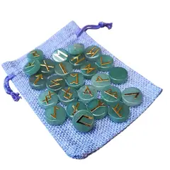 GENERICO - Runas de Piedra Cuarzo Verde Natural Nórdicas Vikingas Set Completo