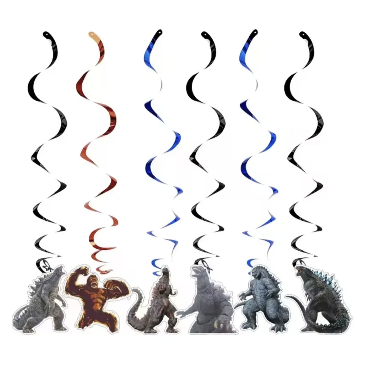 GENERICO - Pack 6 Colgantes Espiral Godzilla Y King Kong Cumpleaños Multicolor Adornos