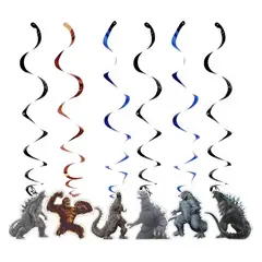 GENERICO - Pack 6 Colgantes Espiral Godzilla Y King Kong Cumpleaños Multicolor Adornos