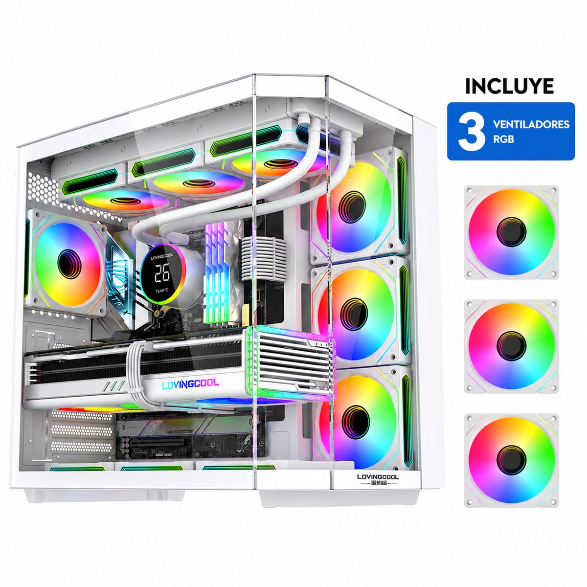 GENERICO - Gabinete Gamer Mid-tower Atx Rgb Vidrio Templado Max 10 Fan Blanco COREFORCE