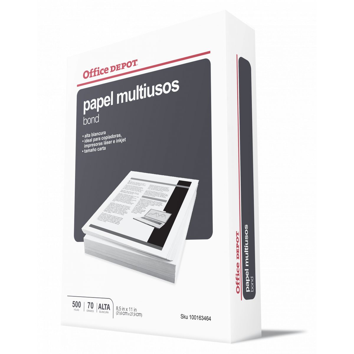 GENERICO - Papel Bond Fotocopia Carta 500 Hojas Office Depot Blanco 70g