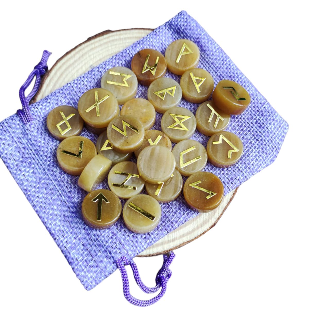 GENERICO - Runas Nórdicas de Piedra Cuarzo Aventurina Naranja Natural Alfabeto Vikingo