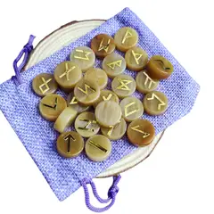 GENERICO - Runas Nórdicas de Piedra Cuarzo Aventurina Naranja Natural Alfabeto Vikingo