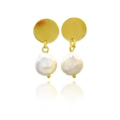 COGGIOLA - Aros Perla Río Coin 10mm Tope Redondo Enchapado Oro 18K