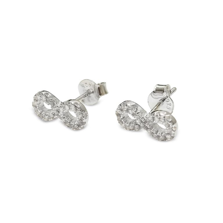 Aros Infinito Circon Mini Plata Fina 925 Plateado TALLA UNICA