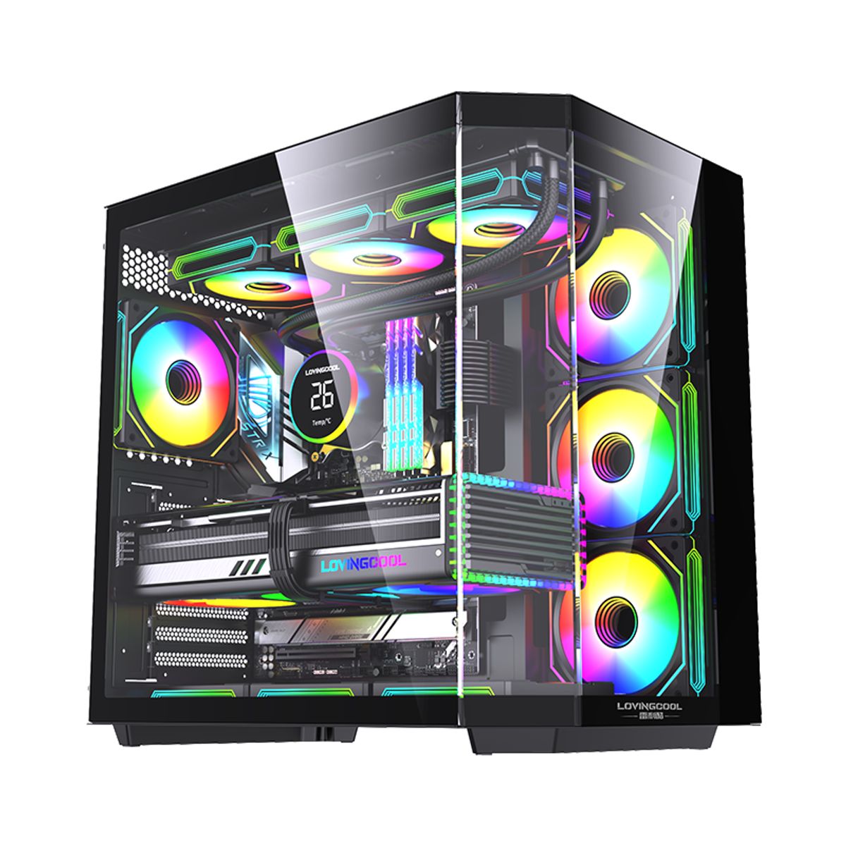 GENERICO - Gabinete Gamer Mid-tower Atx Rgb Vidrio Templado Max 10 Fan NEGRO COREFORCE
