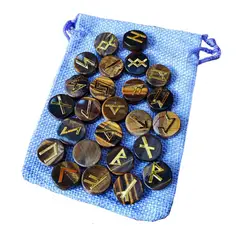GENERICO - Runas Nórdicas de Piedra Ojo de Tigre Natural Alfabeto Vikingo