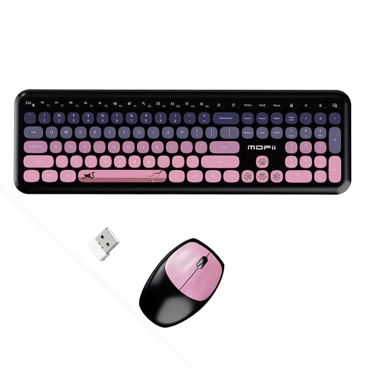 MOFI - Kit Teclado y Mouse Inalámbrico MOFI Rosa Negro