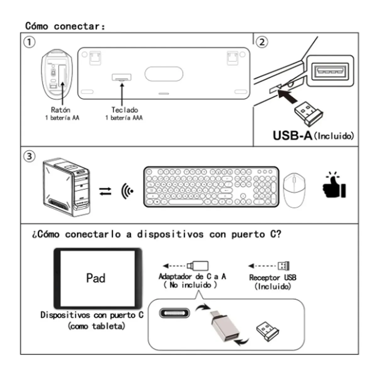 MOFI - Kit Teclado y Mouse Inalámbrico MOFI Rosa Negro