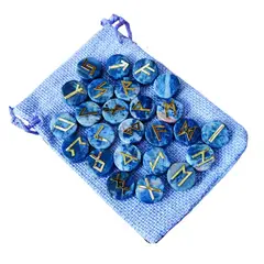 GENERICO - Runas Nórdicas de Piedra Sodalita Azul Natural Alfabeto Vikingo
