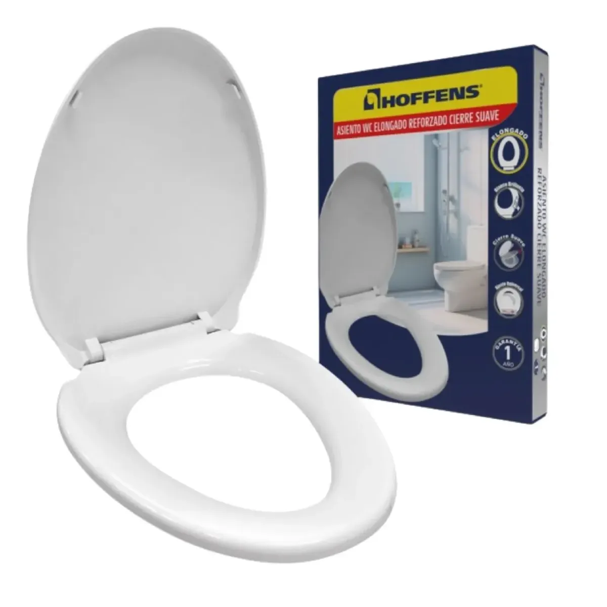 Asiento Wc Elongado Cierre Suave Reforzado Blanco Hoffens, marca HOFFENS - Foto Principal