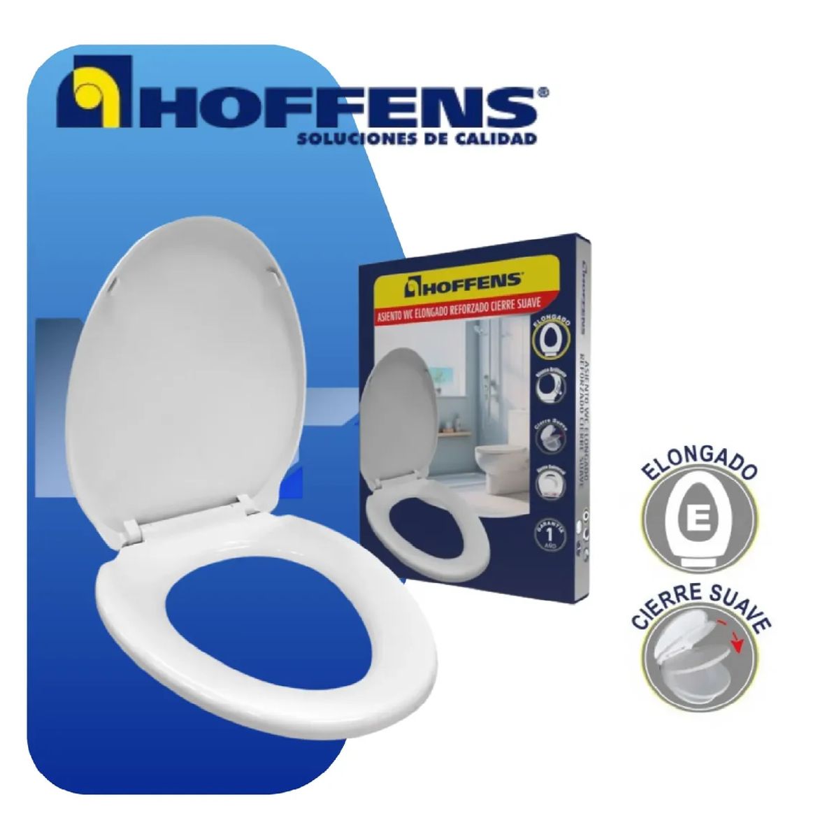 Asiento Wc Elongado Cierre Suave Reforzado Blanco Hoffens, marca HOFFENS - Foto 2