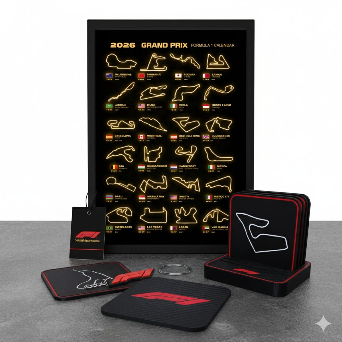 GENERICO - Set Colección Fórmula 1® 2026 Edición Limitada con Posavasos, Llavero NFC y Cuadro