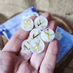 GENERICO - Runas Nórdicas de Piedra Cuarzo Cristal Natural Alfabeto Vikingo