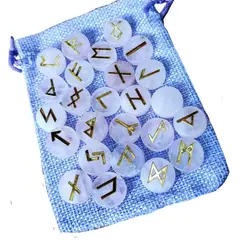 GENERICO - Runas Nórdicas de Piedra Cuarzo Rosado Natural Alfabeto Vikingo