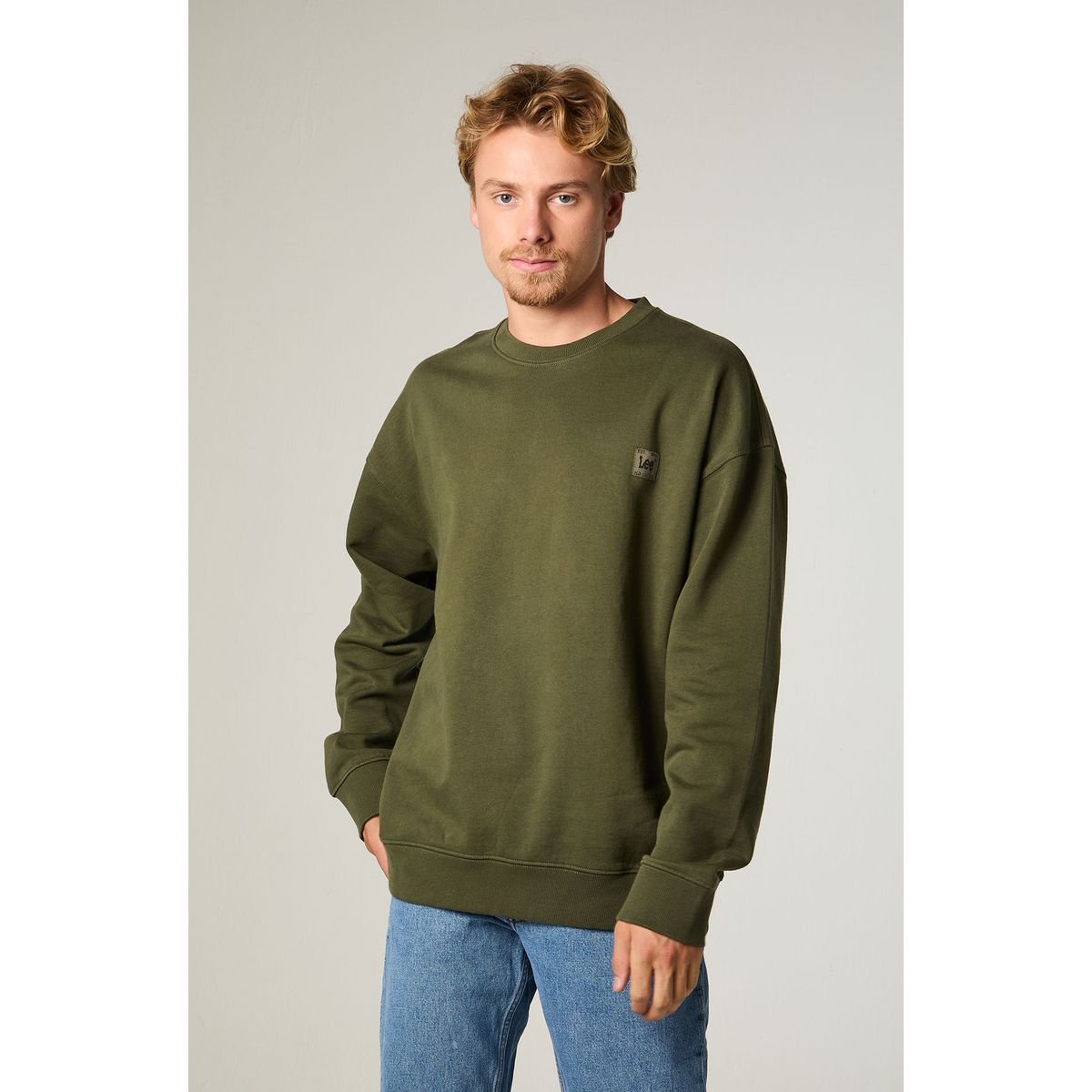 LEE - Poleron Hombre Regular Verde Militar Label