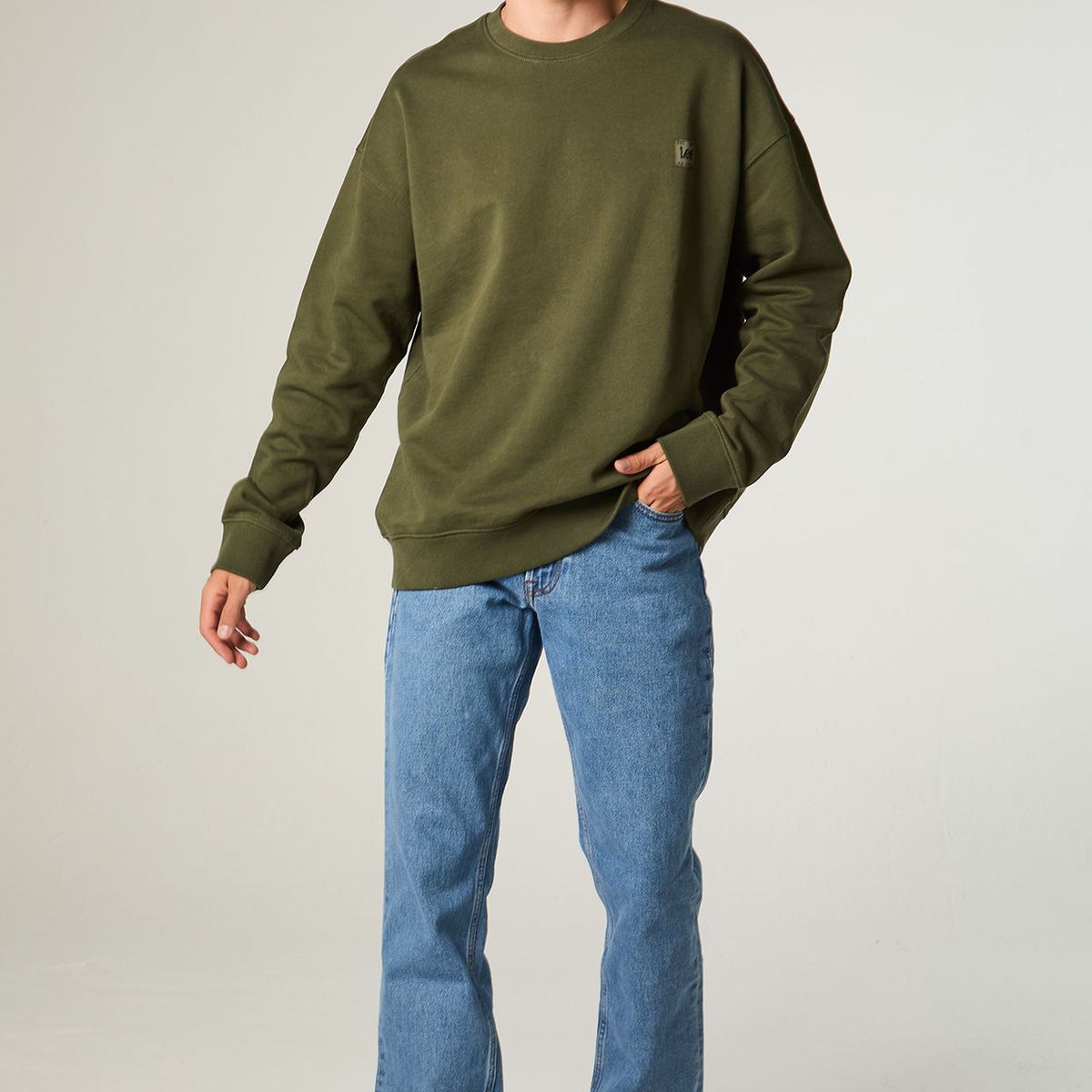 LEE - Poleron Hombre Regular Verde Militar Label
