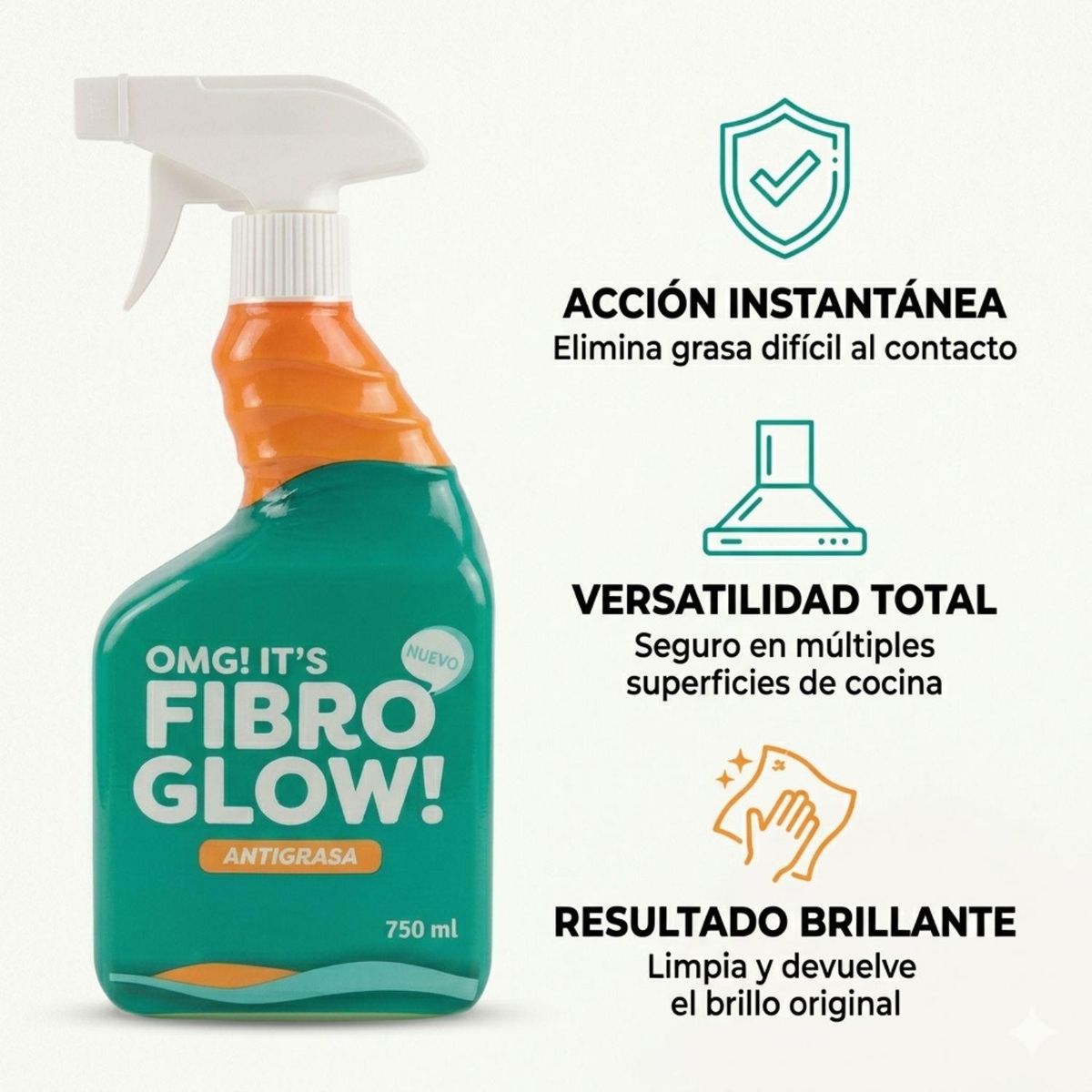 FIBRO - Limpiador Antigrasa Fibro Glow Gatillo 750ml Cocina Multiuso