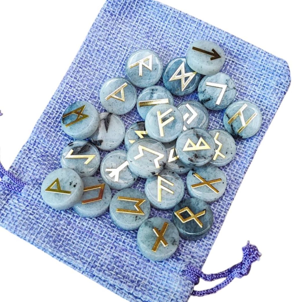 GENERICO - Runas de Piedra Luna Labradorita Blanca Natural Alfabeto Vikingo Nórdico