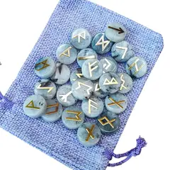 GENERICO - Runas de Piedra Luna Labradorita Blanca Natural Alfabeto Vikingo Nórdico