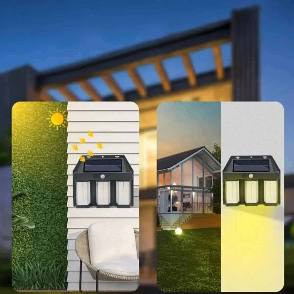 GENERICO - LAMPARA FAROL TRIPLE DE PARED SOLAR SENSOR DE MOVIMIENTO