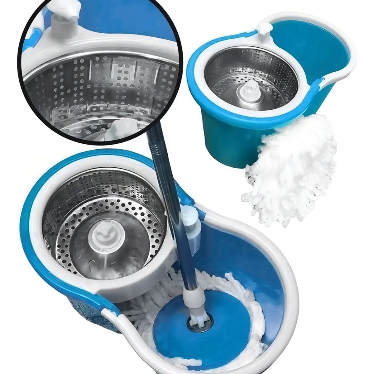GENERICO - Trapeador Mopa Giratoria 360° con Balde Escurridor Metálico y Ruedas  Set de Limpieza Premium