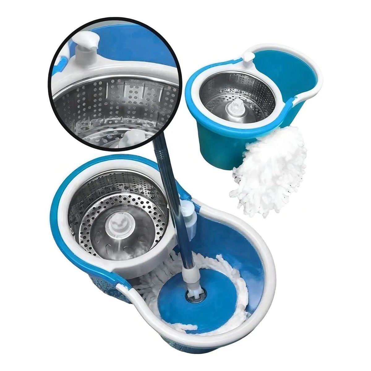 GENERICO - Trapeador Mopa Giratoria 360° con Balde Escurridor Metálico y Ruedas  Set de Limpieza Premium
