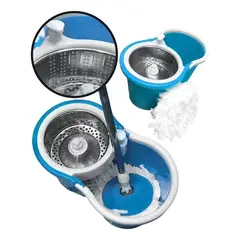GENERICO - Trapeador Mopa Giratoria 360° con Balde Escurridor Metálico y Ruedas Set de Limpieza Premium