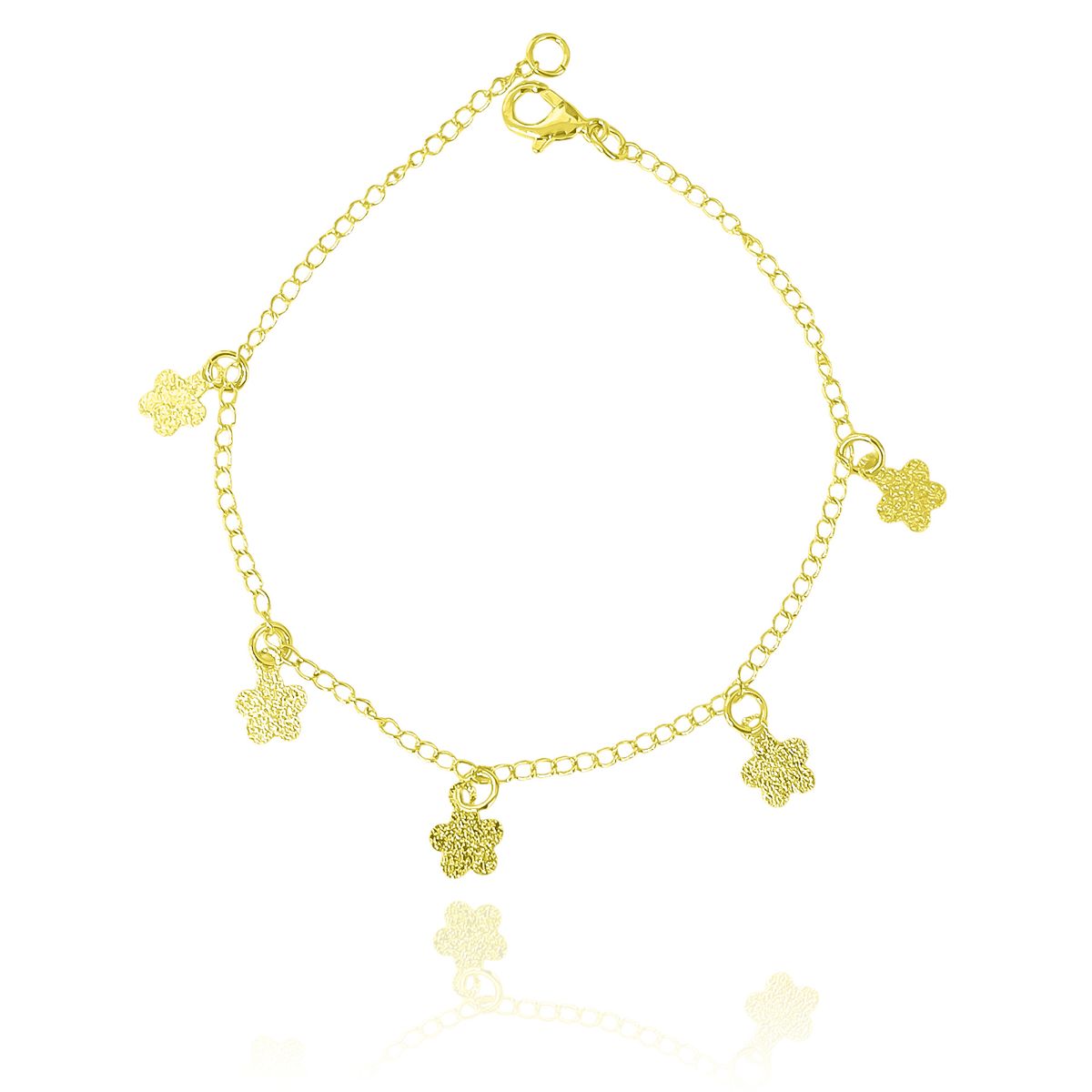 COGGIOLA - Pulsera 5 Flores Chiches Eslabón Enchapado Oro 18K