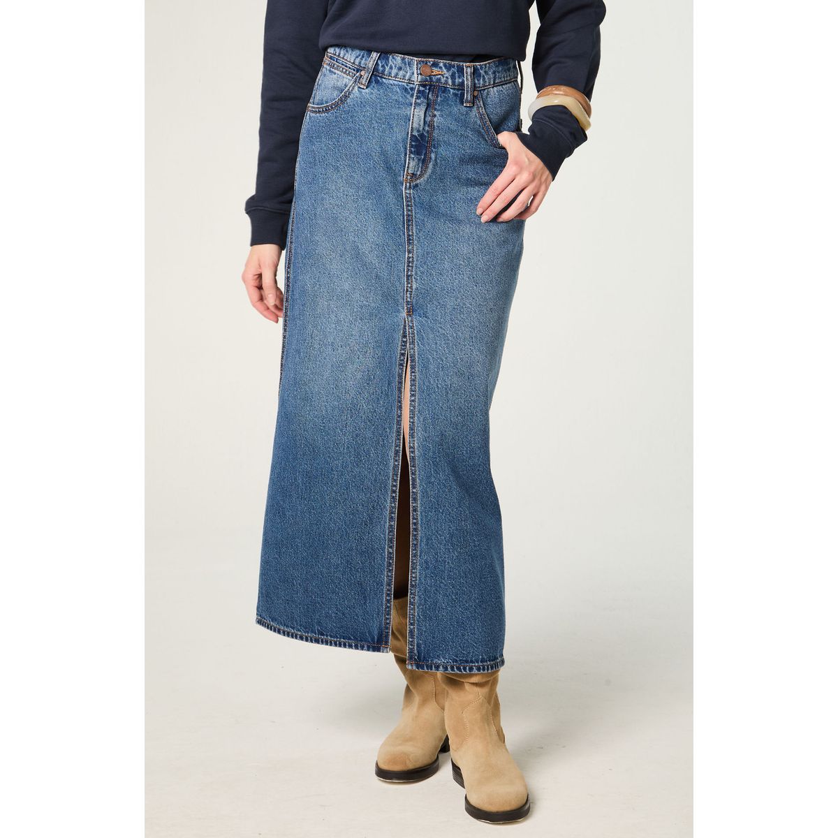 WRANGLER - Falda Mujer Denim Maxi Skirt Regular Fit Long Azul