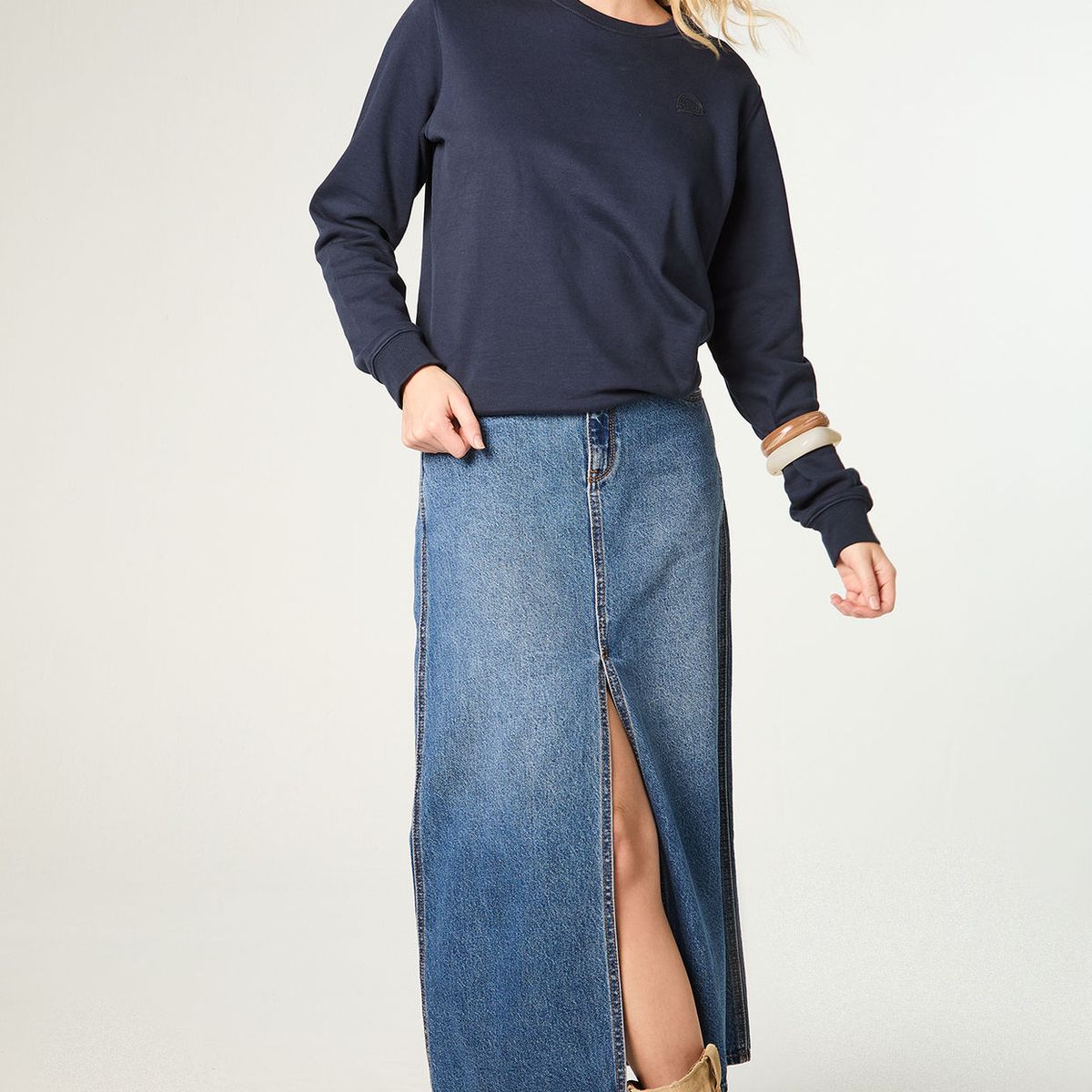 WRANGLER - Falda Mujer Denim Maxi Skirt Regular Fit Long Azul