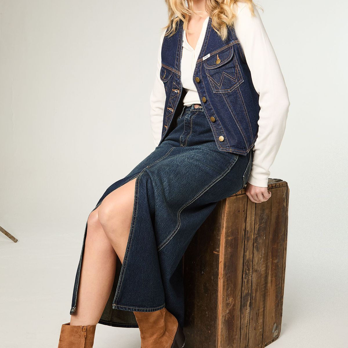 WRANGLER - Falda Mujer Denim Maxi Skirt Regular Fit Long Azul