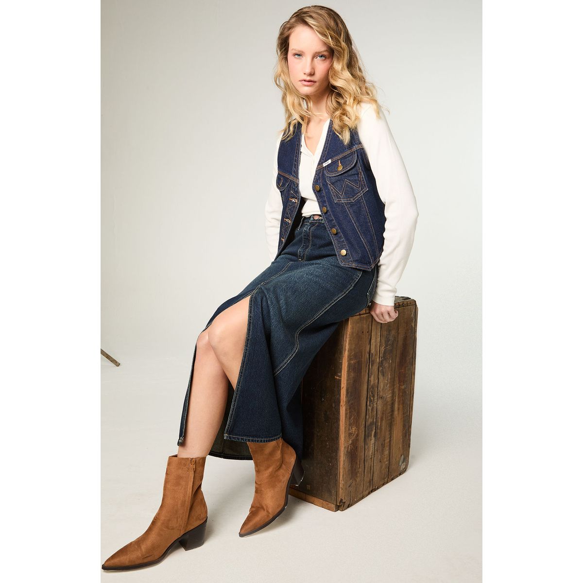 WRANGLER - Falda Mujer Denim Maxi Skirt Regular Fit Long Azul