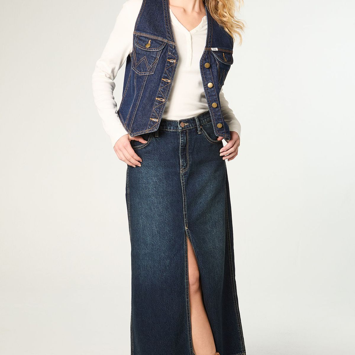 WRANGLER - Falda Mujer Denim Maxi Skirt Regular Fit Long Azul