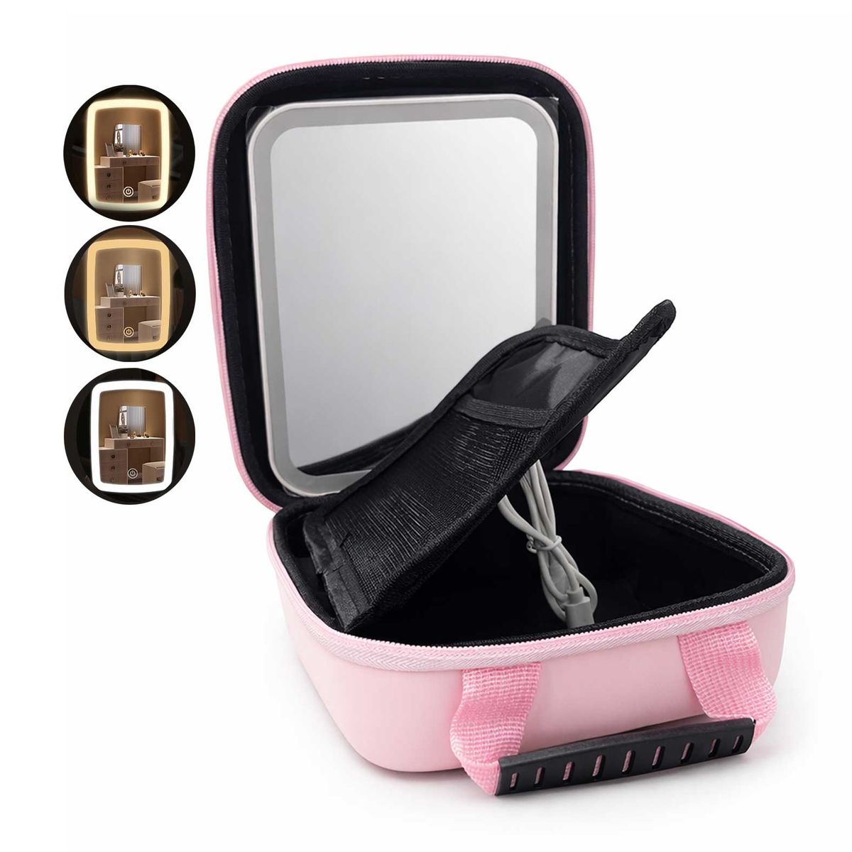 GENERICO - Cosmetiquero - Maletín Viaje con Espejo LED Organizador Maquillaje ROSA