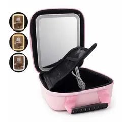 GENERICO - Cosmetiquero - Maletín Viaje con Espejo LED Organizador Maquillaje ROSA