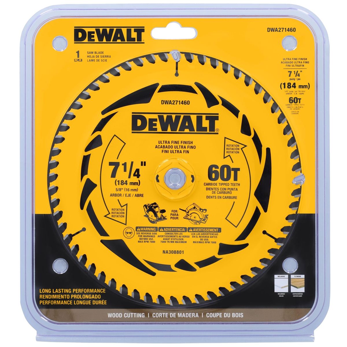 DEWALT - Disco De Sierra 7-1/4''x 5/8'' 60 Dientes Dewalt DWA271460