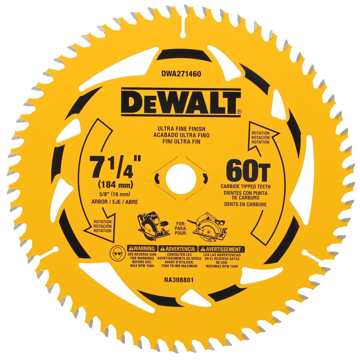 DEWALT - Disco De Sierra 7-1/4''x 5/8'' 60 Dientes Dewalt DWA271460