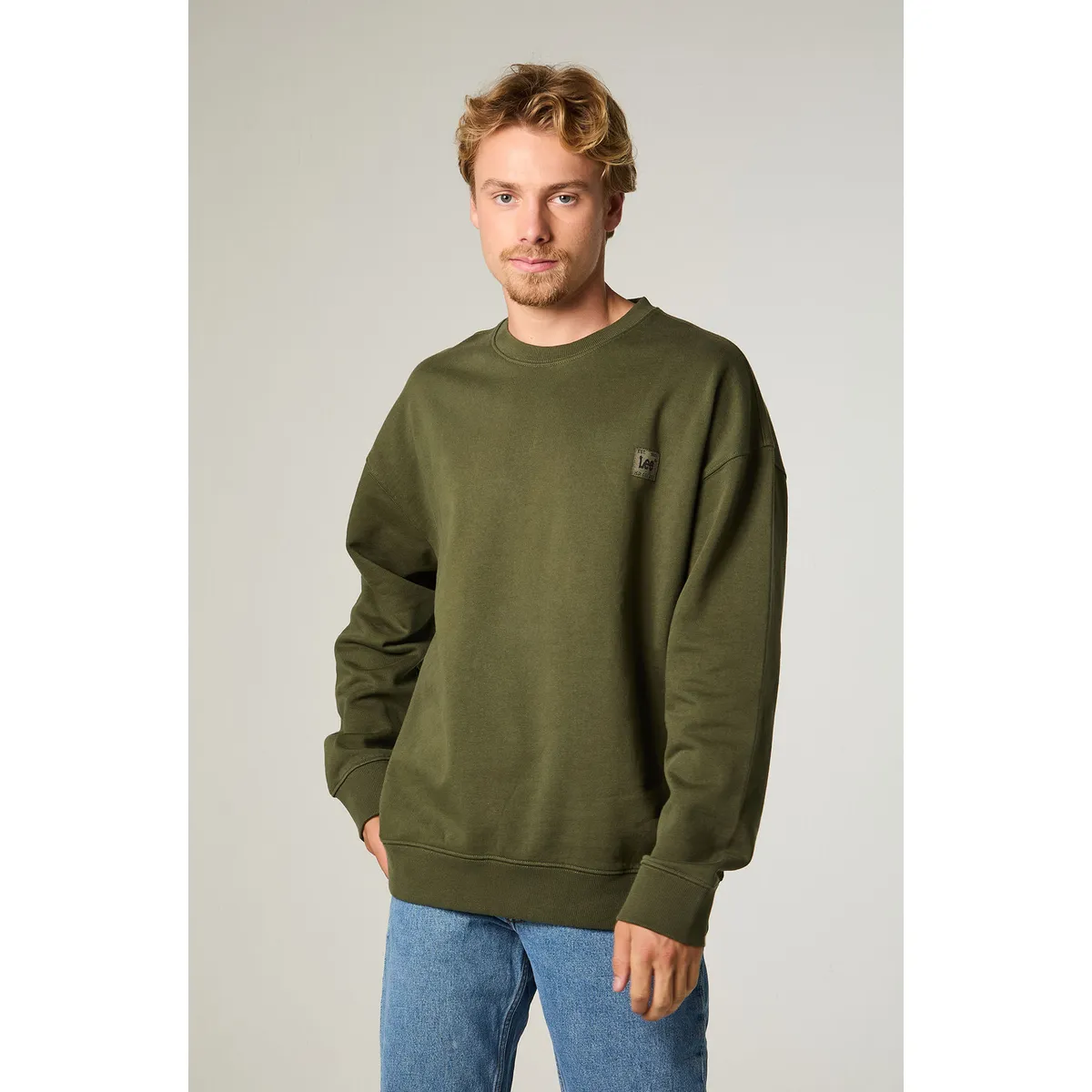 LEE - Poleron Hombre Regular Verde Militar Label