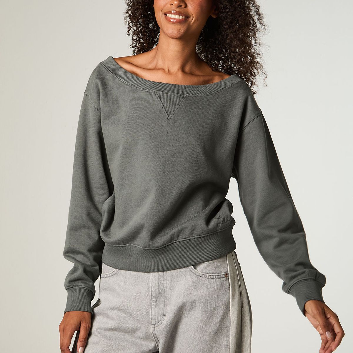 LEE - Poleron Mujer Crop Petroleo Shoulders