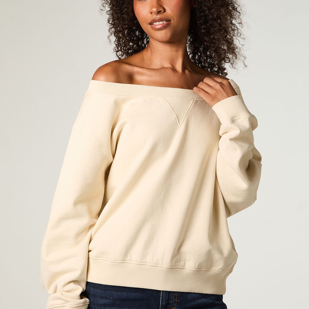 LEE - Poleron Mujer Crop Ecru Shoulders