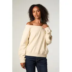 LEE - Poleron Mujer Crop Ecru Shoulders